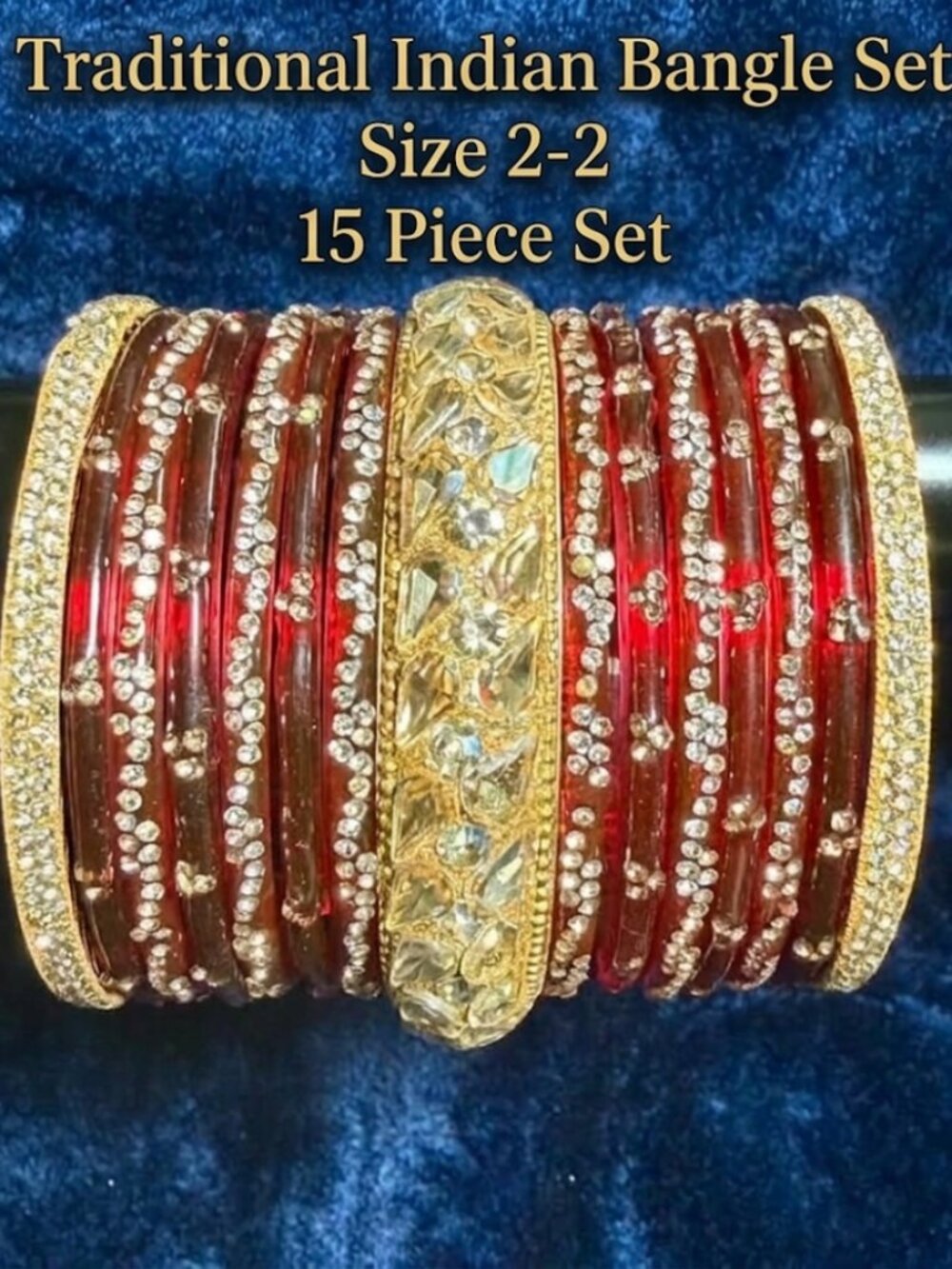 Indian Traditional Red & Gold Rhinestone Bangle Set for Women - Ethnic Stackable